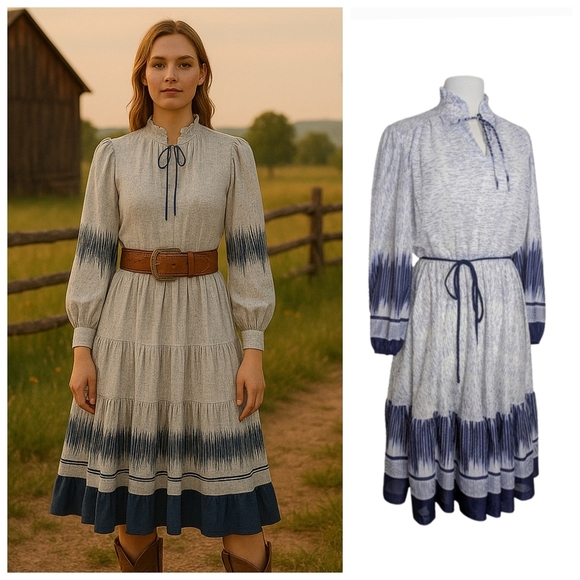 Vintage Liz Moody ⚜️ Chic Long Sleeve Gradient Dress - Picture 2 of 10